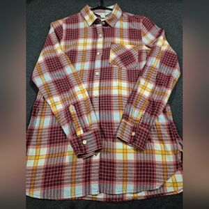 Old Navy Women's Plaid Button-Down Shirt - Burgundy, Yellow, Light Blue